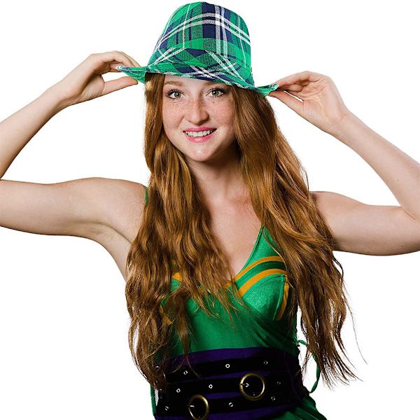 Irländsk Rutig Grön Fedora - St. Patrick's Day Kostymtillbehör