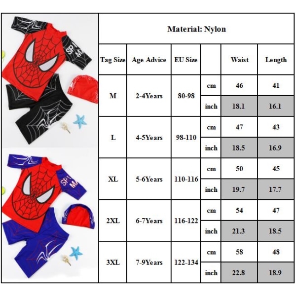 Spiderman Barn Pojkars Baddräkt Topp + Shorts + Keps Set Baddräkt Strandkläder Sommar Black 3XL