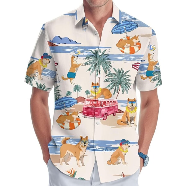 Herr Hawaiian skjorta tropisk kortärmad strand semester casual skjorta E L