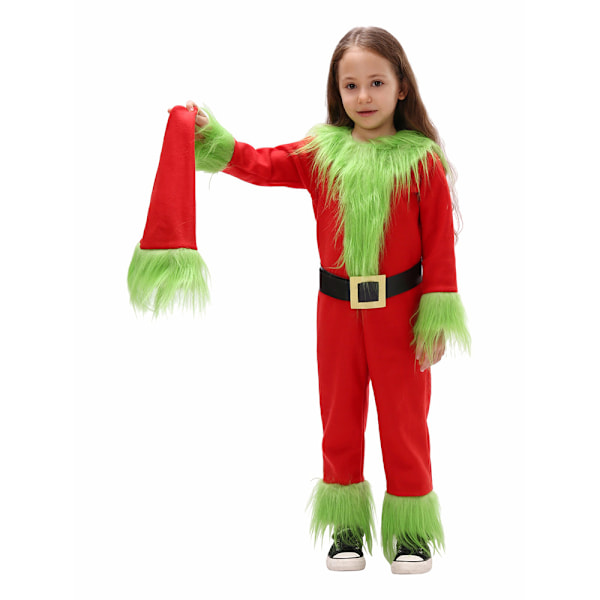 Julgrön Stor Monster Grinch Kostym Barn, 2024 Ny Deluxe Grön Jultomte Grinch Cosplay Pälsdräkt med Hatt för Pojkar Flickor M