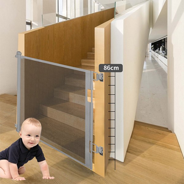 Babysäkerhetsgrind - Dörrsäkerhetsgrind - Skyddsgardin, Husdjursdörrsgrind, Utdragbar Dörrgardin, Utdragbara Hundbarriärer, 0-300cm Grey 150cm