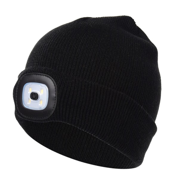 Winter Kids LED Torch Hat Light Hi Vis Stickad Thermal Beanie Torch black