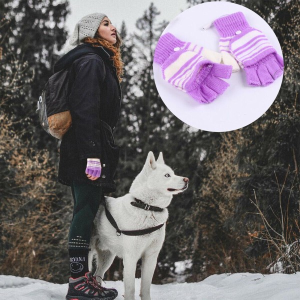 USB-uppvärmda stickade handskar utan fingrar för vuxna och barn Purple