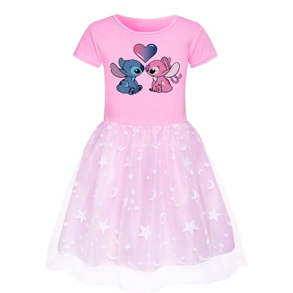 Flickor Prinsessa Klänning Stitch Småbarn Cospaly Klänning Barn Födelsedagsfest Kläder Pink 140cm