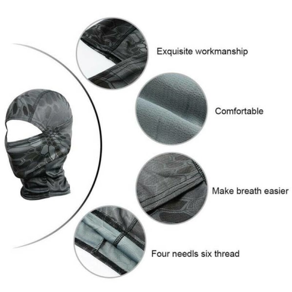Taktisk Kamouflagejaktmask Huvudscarf Airsoft-hatt Python pattern police black