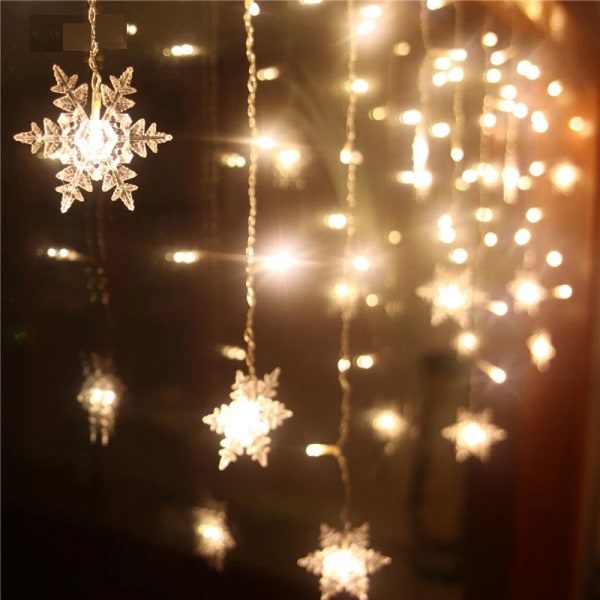 3,5M 96LED Fairy Ljuss Gardin Snowflake Jul Heminredning Warm White