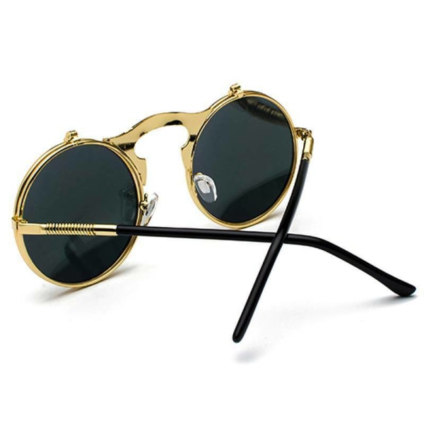 3-par Unisex Solglasögon Metall Flip Up Lins Runda Ögon Glasögon Gold Frame Black Lenses 3pair