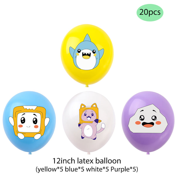 Lankybox Födelsedagsfesttillbehör Banner Ballonger Set Tårta Cupcake Toppers Dekoration