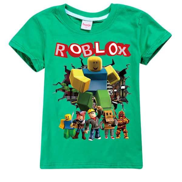 Roblox Pojkar T-shirt Barn Flickor Tecknad Kortärmad Rundhalsad Toppar Barn Pojkar Grafiska T-shirts Green 160cm