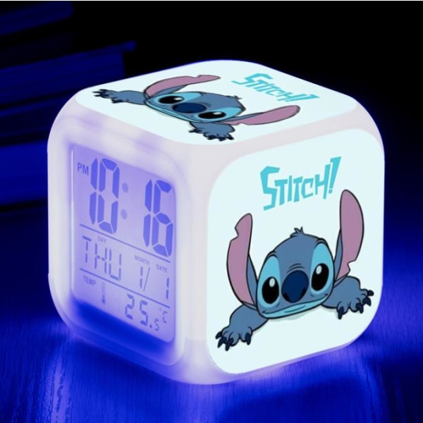 Stitch Digital Väckarklocka med 7 Färgväxlande Nattlampa C