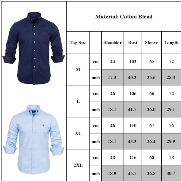 Ralph Lauren miesten paita, suuri koko, pitkähihainen napillinen paita, brodeerattu paita Navy XL
