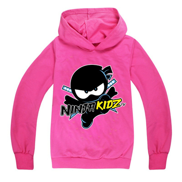 NUINJA Barn Hoodie Pojkar Flickor Långärmad Tröja Pullover Topp Rose red 140cm