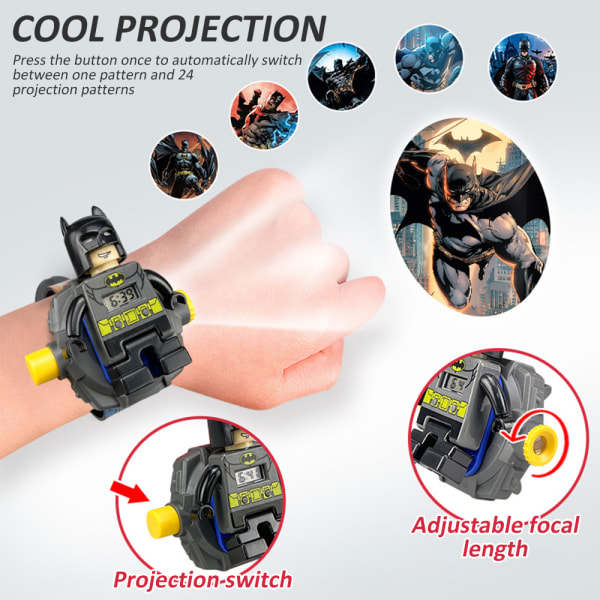 Building Block Projection Watch 24 mönster 3D-projektor Watch Toy Cartoon Kids Watch Gift Batman