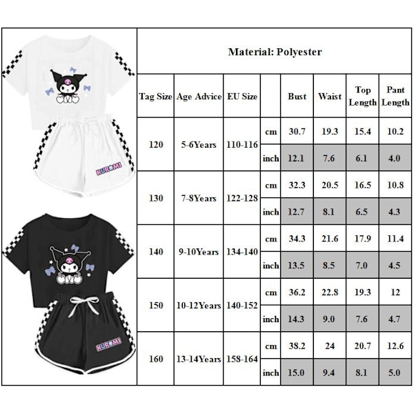 Barn Flickor Pojkar Tecknad Kortärmad T-shirt & Shorts Set White 130cm