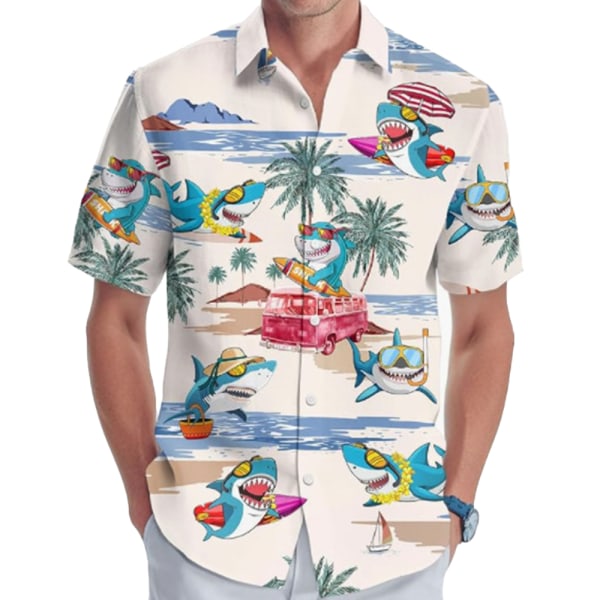 Herr Hawaiian skjorta tropisk kortärmad strand semester casual skjorta D 3XL