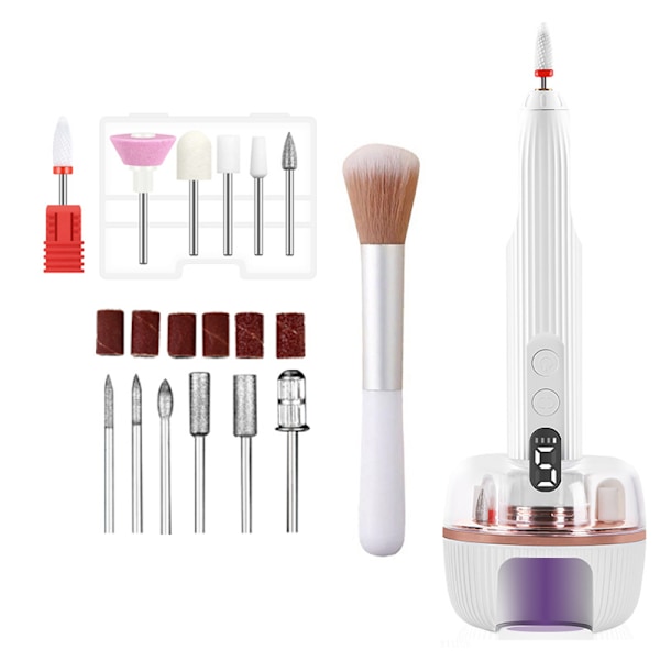 [Rea] Manikyr Pedikyr Set - 12 i 1 Professionell Elektrisk Nagel Fräsmaskin - med UV-lampa & Laddstation 5 Hastigheter, Digital Display