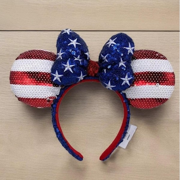 Disneyland Stjärnor Randig Amerikansk Flagga Mickey Minnie Mus Öron Paljett Hårband