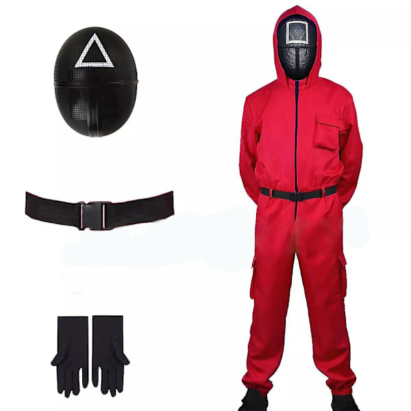 Squid Game 2 Jumpsuit Mask Handskar Bälte Party Cosplay Kostym Maskeradklädsel Red+Triangle Mask S