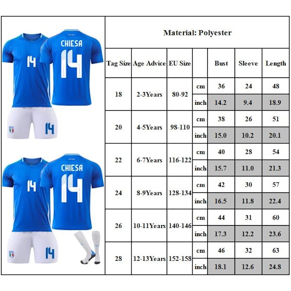 EM i fotboll 2024 Aktiva barnkläder Fotbollströja CHIESA #14 Jersey 2025 Fans Fotbollströja 18