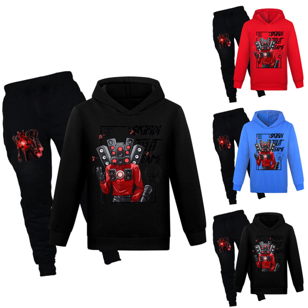 Skibidi Toalett TV Man Barn Pojk Flicka Hoodie Huvtröja Byxor Tracksuit Set Black 150cm