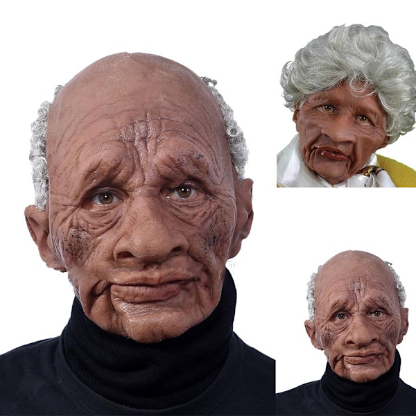 Halloween-kostym Latexmask Skräckfest Äldre Mormor Med Hår Supermjuk Äldre Vuxen Realistiskt Uttryck Farfar Huvudbonad Mask Grandpa