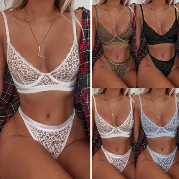 Naisten eroottinen alusvaatesetti pitsi alusvaatteet push-up rintaliivit stringit seksikäs brown 2XL