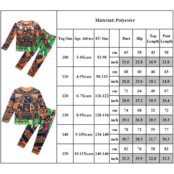 Moana 2 Maui Cosplay Pyjama -setti Lasten Poikien Halloween-asu Yöasut 140cm