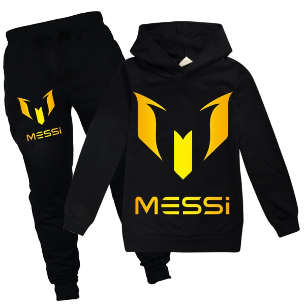 Barnens Träningsoverall Pojkar Messi Vår Höst Hoodies Tröja T-shirt + Sportbyxor Set Black 140cm