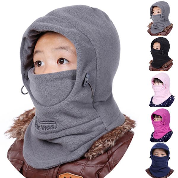 Vintervindtät Hatt för Barn, Skidmask & Halsöverdrag, Tjock & Varm Dark Grey