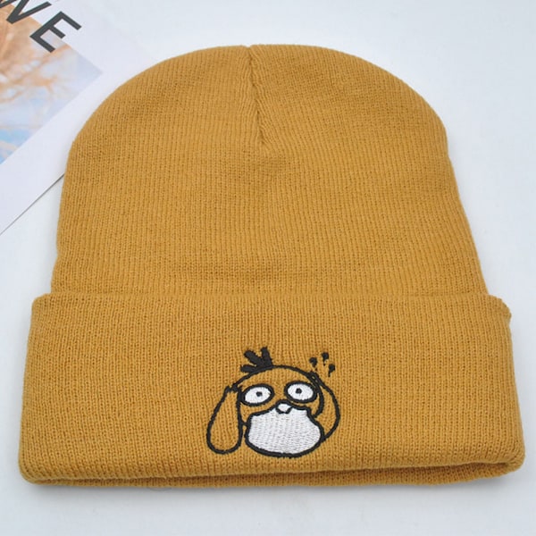 2024 Trendig Cartoon Beanie-hatt för Kvinnor - Stickad Stretch-hatt med Muddar och Broderad Skalle - Perfekt för Skidåkning och Julgåvor Khaki