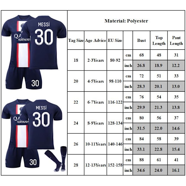 22-23 Paris Tröja Barn Fotbollströja, Nummer 30 MESSI Fotbollströja Uniform 20