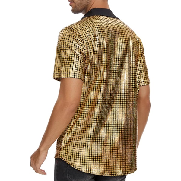 Miesten napillinen diskopaita retro 70-luku paljeteilla metallinhohtoinen lyhythihainen juhlapuku Yellow XL