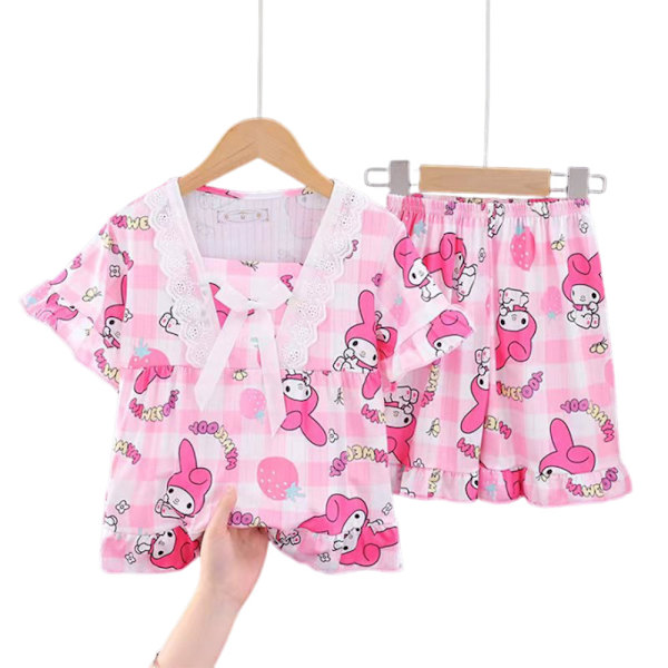 2-pack Sanrio Kuromi Pyjamas för flickor och pojkar, kortärmad tröja och byxor, sovkläder, hemkläder B 4-5Years