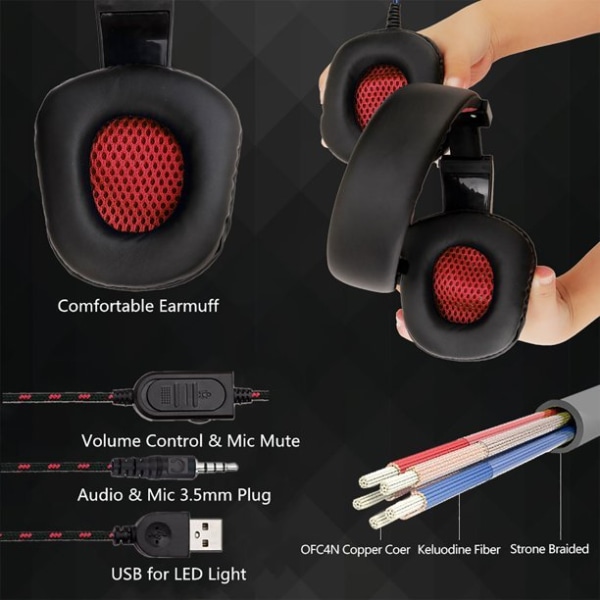 Stereo Gaming Headset LED-ljus & mikrofon Julklapp män kvinnor black-bule