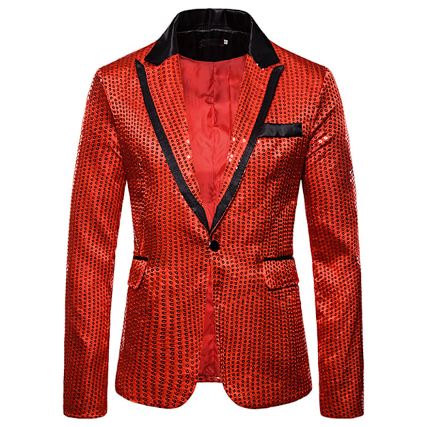 Herr Paljett Glänsande Kostym Party Dans Blazer Jacka Bling Kappa Performance Kostym Red 2XL