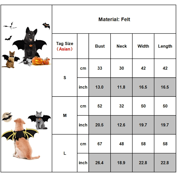 Halloween Dekorationer, Hund & Katt Fladdrande Batvingar Cosplay Rekvisita Halloween Bat Fancy Dress Kostym Outfit Wings M
