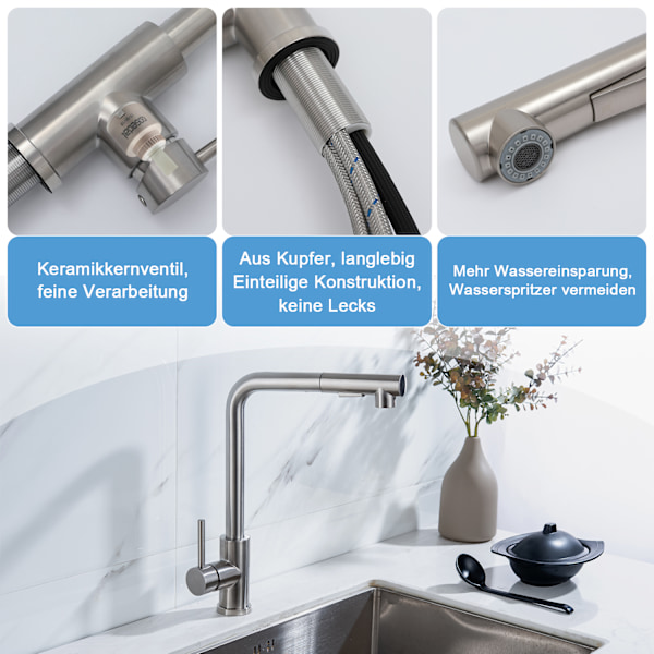 Køkkenarmatur 360° drejeligt, køkkenvask i rustfrit stål Stainless steel color