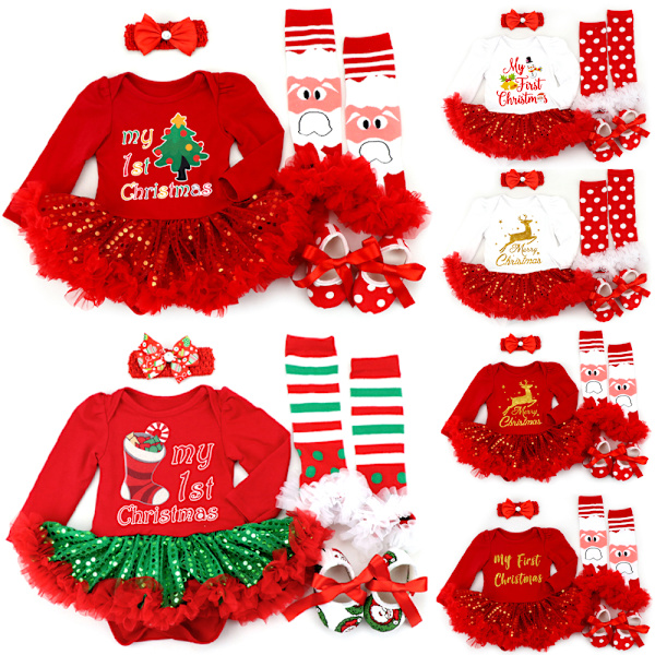 4-pack Baby Jultomte Outfit - Topp, Kjol, Hårband & Strumpor F M