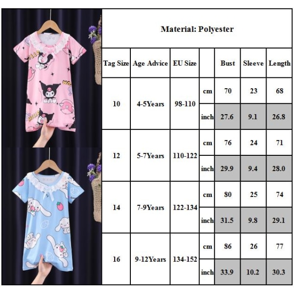 Barn Sanrio Cartoon Nattklänning Flickor Tryckt Kortärmad Casual Klänning Sovkläder #4 9-12Yeears