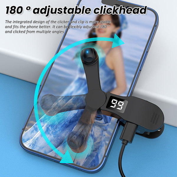 Digital Auto Screen Clicker USB Telefontapp LED-display 180 graders rotation Smart Phone Apps Tyst drift Fingerklicksimulator Black