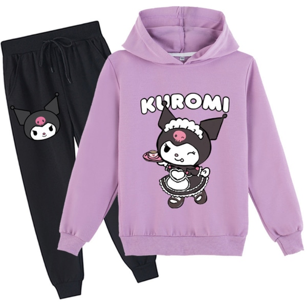 Hooded Sweatshirt och Joggingbyxor för Flickor - Tracksuit Set Purple 130cm