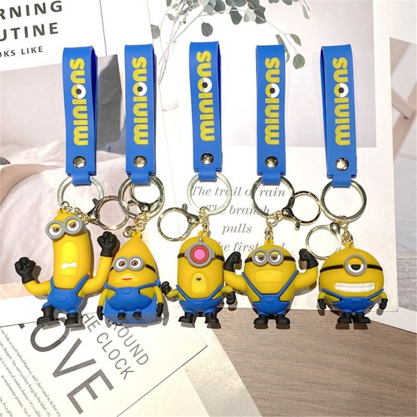 Söt Despicable Me Minions 3D Nyckelring Nyckelkedja Cartoon Anime Bilhänge Väska Charm Barn Present A