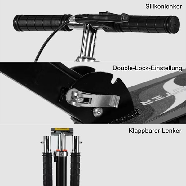 Foldbar Løbehjul Løbebånd Dobbeltbremser For og Bag, med Beskyttelsesplader, Højdejusterbar, til Børn og Teenagere, op til 80 kg