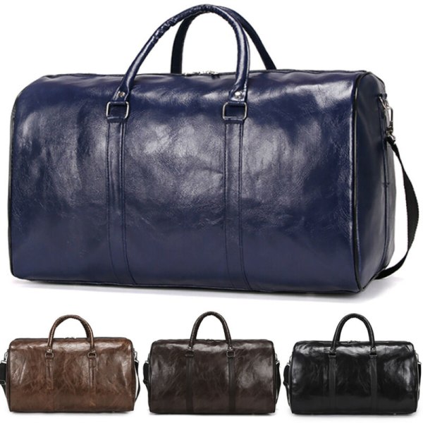 Män Retro Läder Duffel Axelväska Resa Övernattning Handväska Coffee