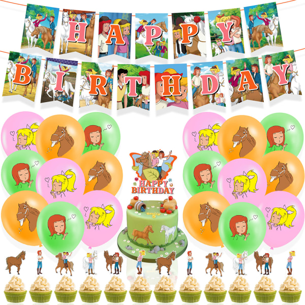 Bibi&Tina tema Barn Födelsedagsfest Ballonger Cupcake Topper Set