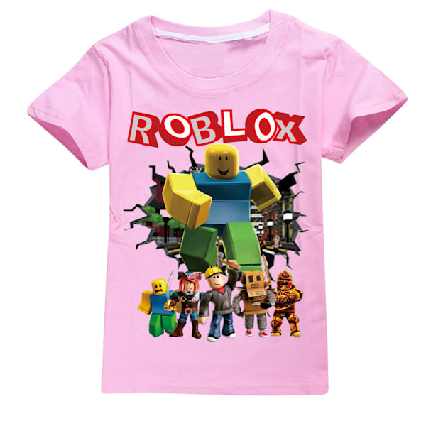 Roblox Pojkar T-shirt Barn Flickor Tecknad Kortärmad Rundhalsad Toppar Barn Pojkar Grafiska T-shirts Pink 120cm