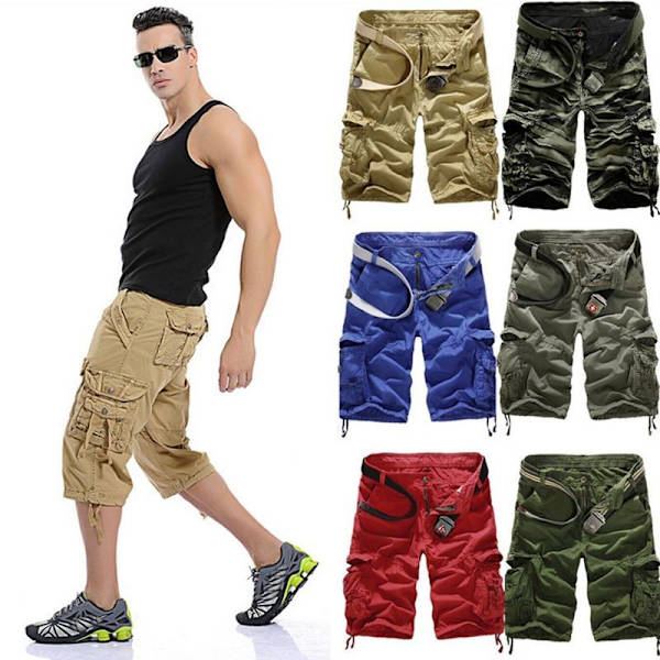 Miesten Cargo-shortsit, sotilastyyliset Camo Green 30