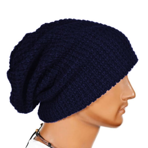 Dam Slouch Long Beanie Hat Vinter Ull Cap Varm stickad mössa navy bule