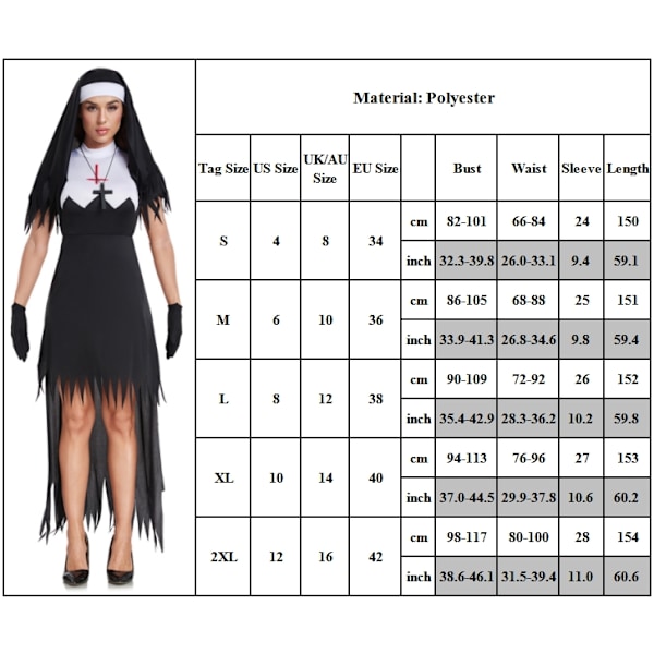 Halloween The Nun Valak Kostym The Conjuring 2 Cosplay Robe Festkläder Med Hatt 2XL