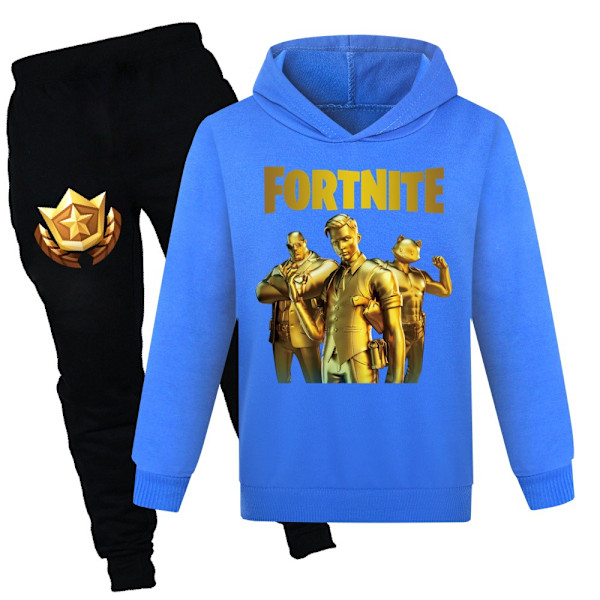 Barn Pojkar Flickor Tryck Hoodie Toppar + Mjukisbyxor Ledig Outfit Set Träningsdräkt Dark Blue 160cm